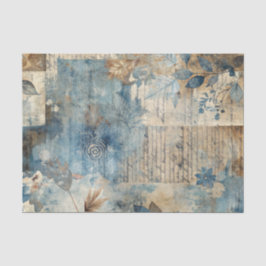 Kollage mit bedrucktem Altpapier in Blau und Beige Seidenpapier