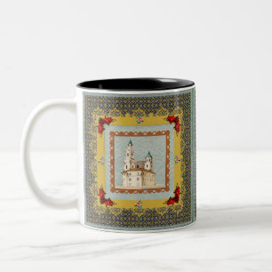 Kollage Vintage Retro mit Spitze und Blumen Zweifarbige Tasse