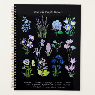 Kollektion von handbemalten blauen und lila Blume Planer