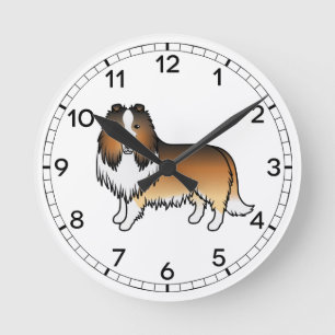 Kollie mit rauem Fell und süßem Cartoon-Hund Runde Wanduhr