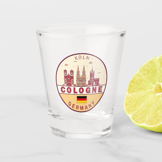 Köln City Skyline Emblem Schnapsglas (Vorderseite)