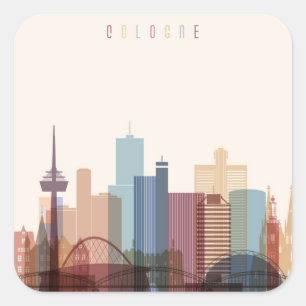 Köln   City Skyline Quadratischer Aufkleber