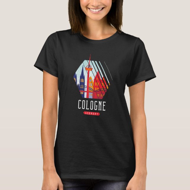 Köln City Skyline Silhouette Kontur Sk T-Shirt (Vorderseite)