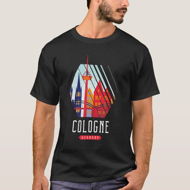 Köln City Skyline Silhouette Kontur Sk T-Shirt (Vorderseite)