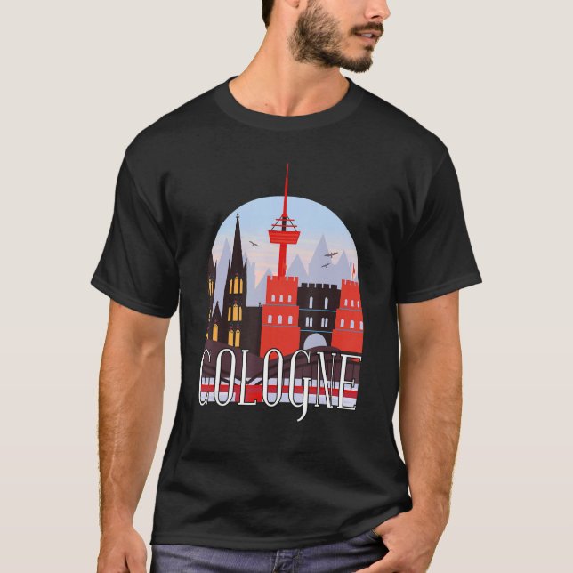Köln City Skyline Silhouette Kontur Sk T-Shirt (Vorderseite)