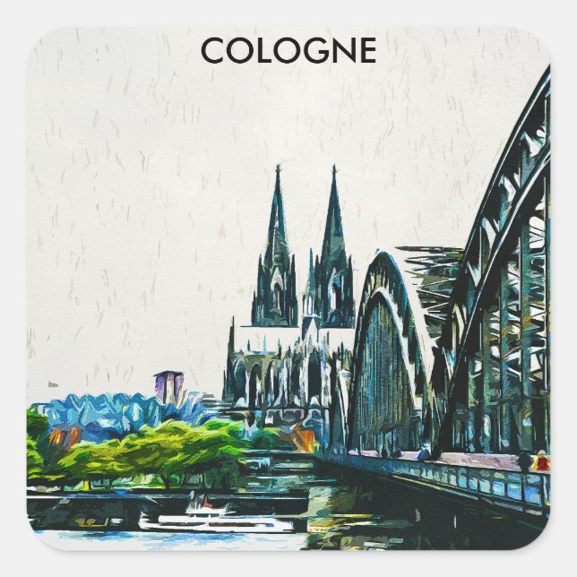 Köln Deutschland Panoramafoto Quadratischer Aufkleber (Vorderseite)