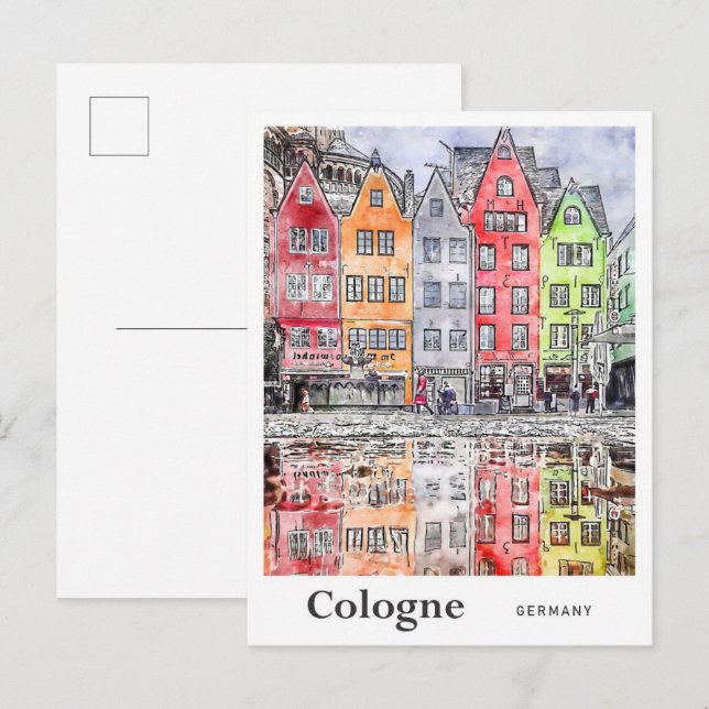 Köln - Deutschland Travel Watercolor Sketch Postkarte (Vorne/Hinten)