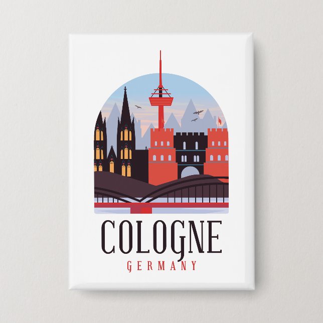 Köln Deutschland Vintag Stadtbild Button (Vorderseite)