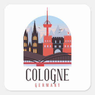 Köln Deutschland Vintage-Stadtansicht Quadratischer Aufkleber