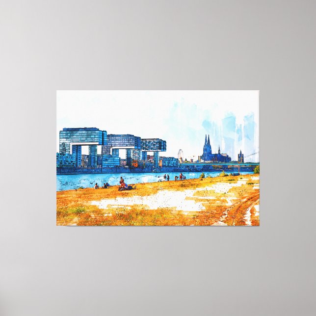 Köln Skyline Panorama colour SketchArt Leinwanddruck (Vorderseite)