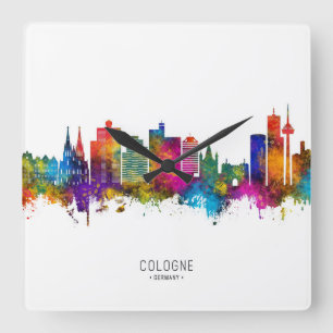 Köln Skyline Quadratische Wanduhr