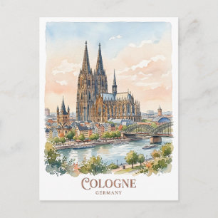 Kölner Deutschland Kathedrale Aquarell Stadt Skyli Postkarte