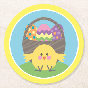 Koloful Chick and Ostereier Ostereier Party Runder Pappuntersetzer