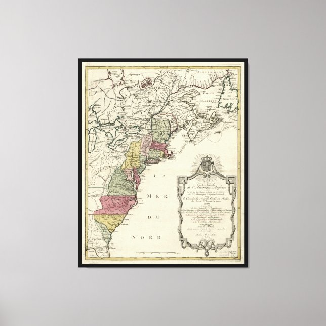 Kolonial America Map von Matthaus Lotter (1776) Leinwanddruck (Vorderseite)