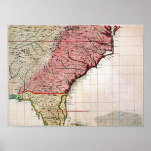 KOLONIALAMERIKA-KARTE, 1733 POSTER