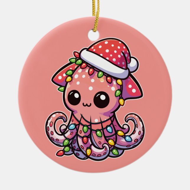 kolossaler Tintenfisch Frohe Weihnachtswintertiere Keramik Ornament (Vorne)