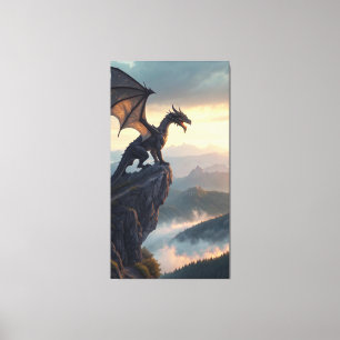 kolossaler uralter Drache auf einer Klippe Leinwanddruck