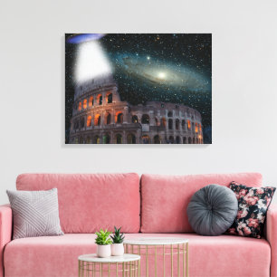 Kolosseum Rom Italien trifft Weltraum und UFO Leinwanddruck