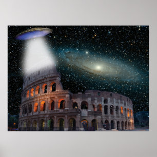 Kolosseum Rom Italien trifft Weltraum und UFO Poster