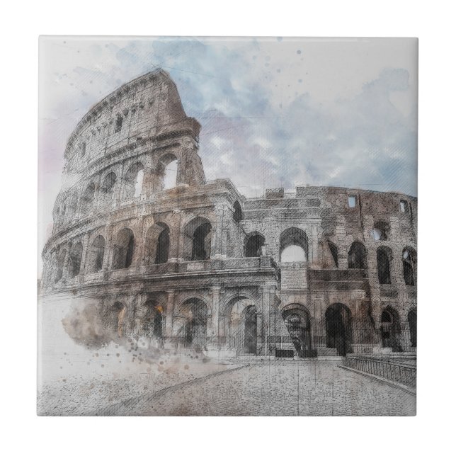 Kolosseum Watercolor Rom Italien Fliese (Vorderseite)