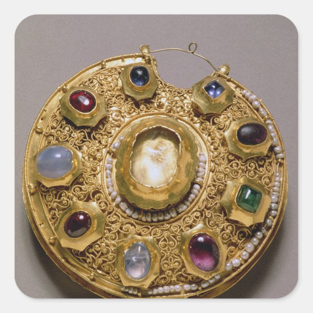 Kolt Medaillon, goldenes Set mit Perlen und Quadratischer Aufkleber (Vorderseite)