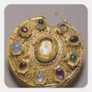 Kolt Medaillon, goldenes Set mit Perlen und Quadratischer Aufkleber