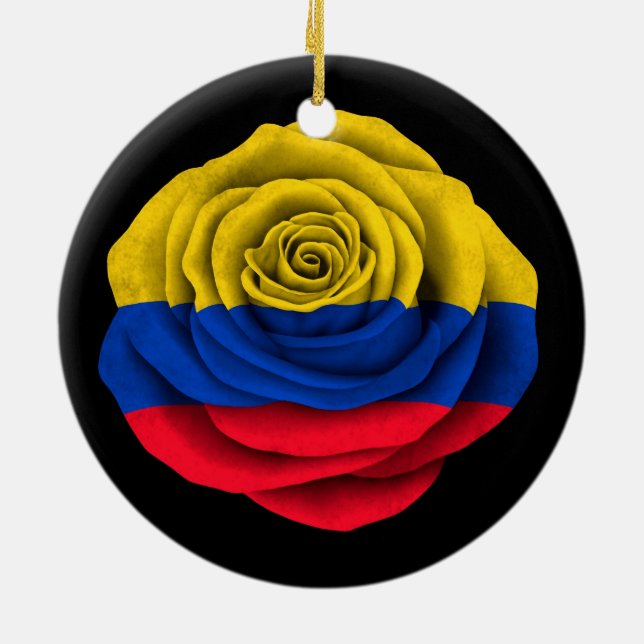 Kolumbianische Rosen-Flagge auf Schwarzem Keramik Ornament (Hinten)