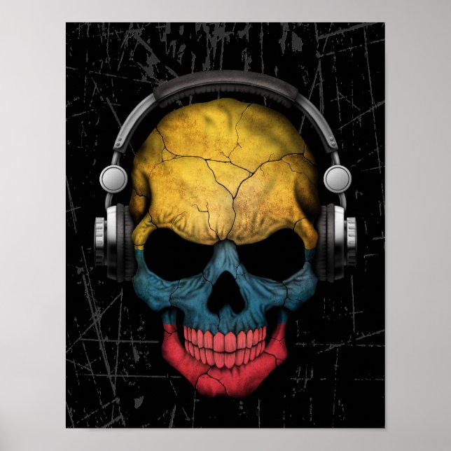 Kolumbianischer Dj-Schädel mit Kopfhörern Poster (Vorne)