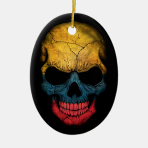 Kolumbianischer Flaggen-Schädel auf Schwarzem Keramikornament