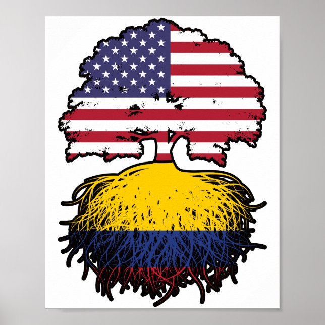 Kolumbien - Amerikanische Tree Roots Flag Poster (Vorne)