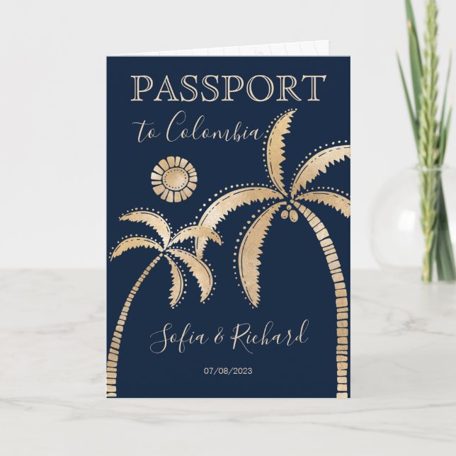 Kolumbien Hochzeit in Urlaubsort Passport QR Code Einladung (Vorderseite)