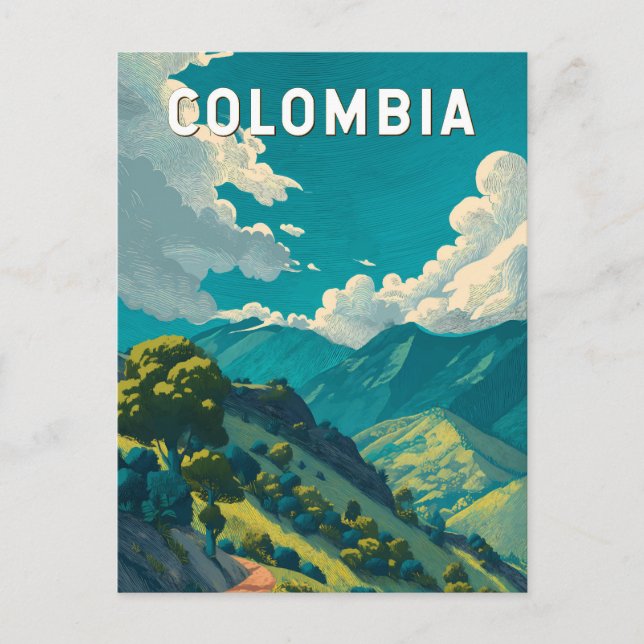 Kolumbien Illustration Travel Art Vintag Postkarte (Vorderseite)