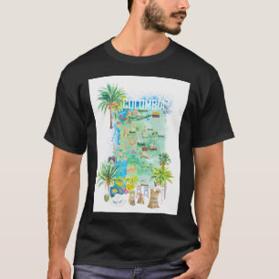 Kolumbien Illustrierte Reisekarte Mit Touristenatt T-Shirt