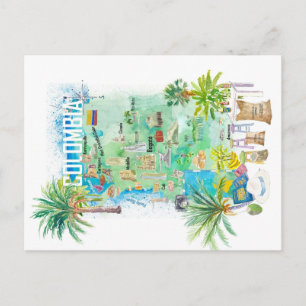 Kolumbien - Illustrierte Reisekarte Postkarte