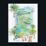 Kolumbien - Illustrierte Reisekarte Postkarte<br><div class="desc">Kolumbien Illustrierter Reiseplan mit touristischen Attraktionen und Highlights</div>
