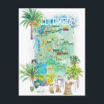 Kolumbien - Illustrierte Reisekarte Postkarte<br><div class="desc">Kolumbien Illustrierter Reiseplan mit touristischen Attraktionen und Highlights</div>
