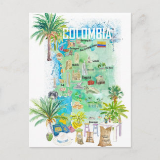 Kolumbien - Illustrierte Reisekarte Postkarte