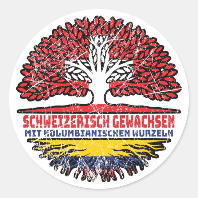 Kolumbien Kolumbianisch Schweizer Schweiz Baum Runder Aufkleber (Vorderseite)