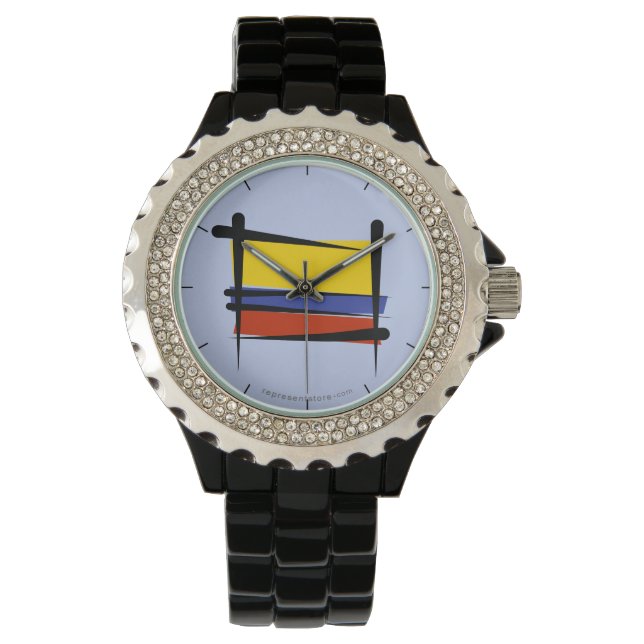 Kolumbien-Pinselflagge Armbanduhr (Vorderseite)