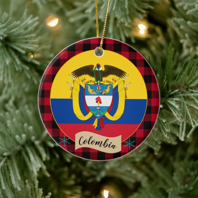 Kolumbien, Roter Büffel kariert und kolumbianische Keramik Ornament (Baum)