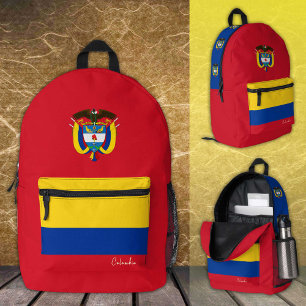 Kolumbien, Roter Rucksack, kolumbianische Flagge / Bedruckter Rucksack