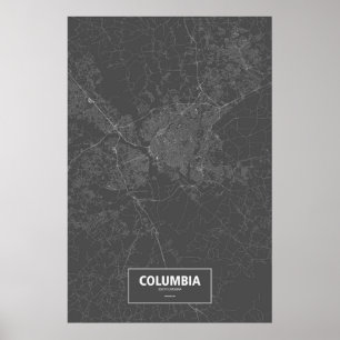 Kolumbien, South Carolina (weiß auf Schwarzem) Poster