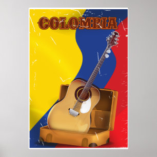 Kolumbien Vintage-Urlaub-Gitarrenposter Poster