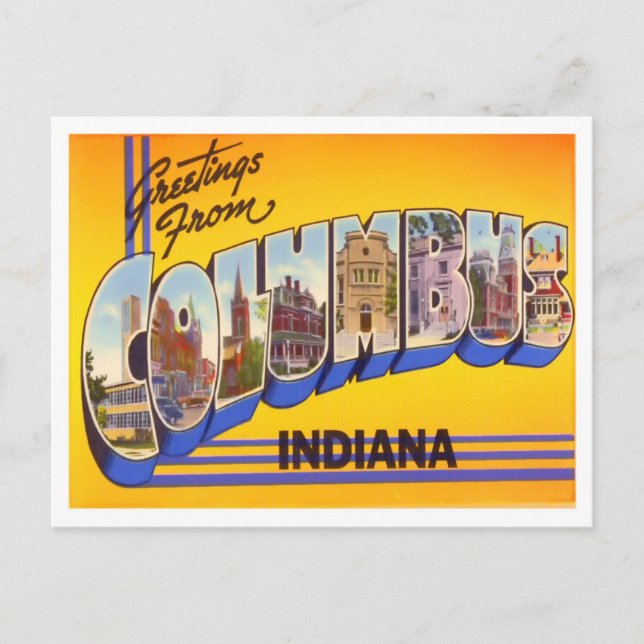 Kolumbus, Indiana Vintage große Buchstaben Postkar Postkarte (Vorderseite)