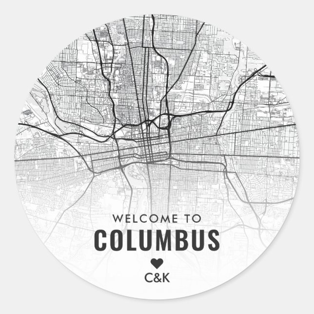 Kolumbus, Ohio City Map | Begrüßung Runder Aufkleber (Vorderseite)