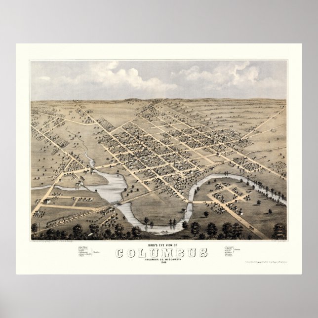 Kolumbus, WI Panorama Karte - 1868 Poster (Vorne)