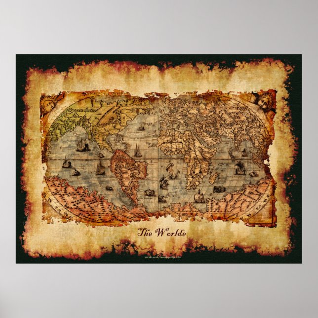Kolumbus-Zeitalter alter World Map Art Poster (Vorne)