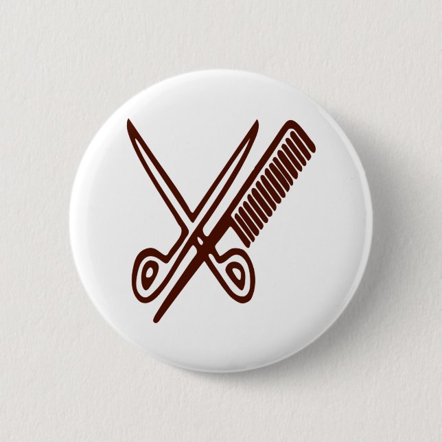 Komb & Schere - Friseur Button (Vorderseite)