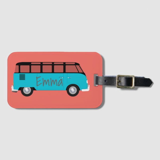 Kombi Van in blau und orange mit Namen Gepäckanhänger (Vorderseite (Horizontal))