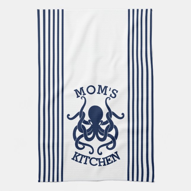 Kombination aus blauem und weißem Oktopus und Stre Geschirrtuch (Vertikal)